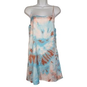 NASTY GAL Blue Brown Tie Dye Fie Strap Mini Sleeveless Satin Slip Dress 4 Small